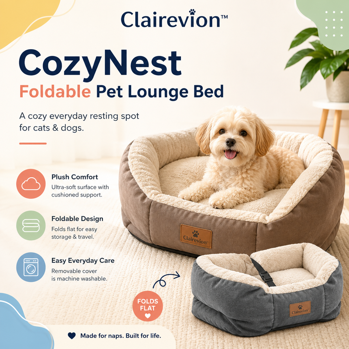 Clairevion™ CozyNest Foldable Pet Lounge Bed